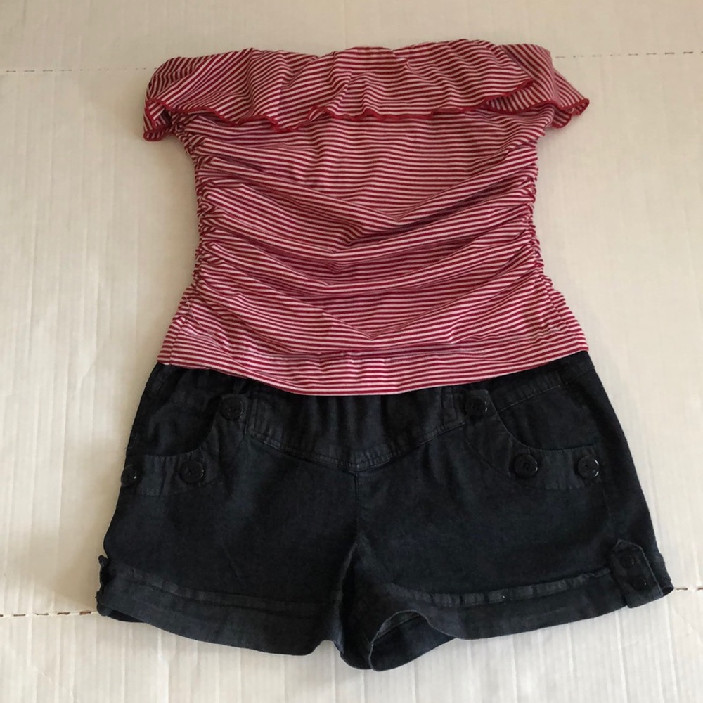 Rewind Romper Strapless Striped Ruffle top SZ XL